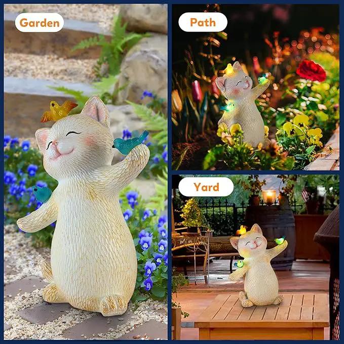 Cat Solar Light for Garden Decor - Outdoor Cat Figurines with Solar Lantern for Yard Patio Lawn Balcony Ornaments - Garden Gifts for Mothers Day, Grandma, Easter by GreenHaven Gardens
