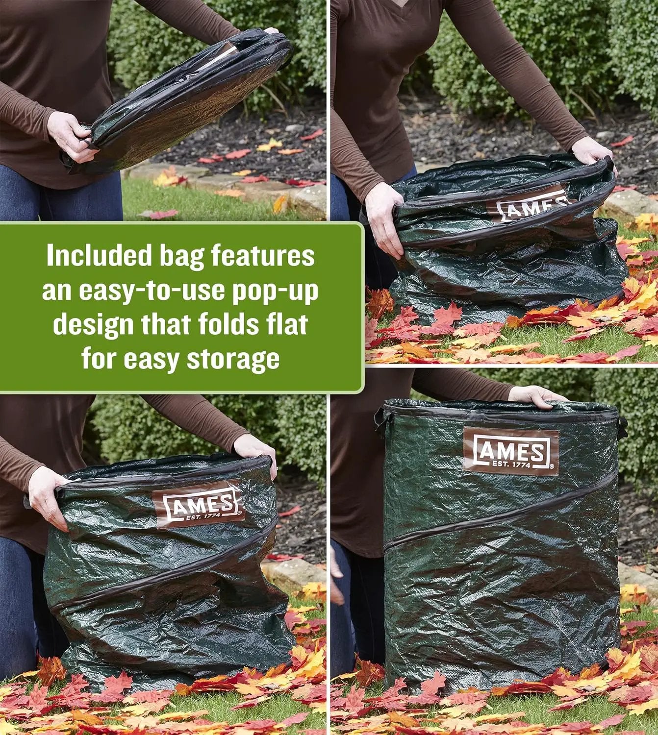 AMES Leaf Scoops Hand Rake Set with Collapsible Pop-Up Garden Waste Bag for Collecting Leaves, Mulch and Debris by GreenHaven Gardens