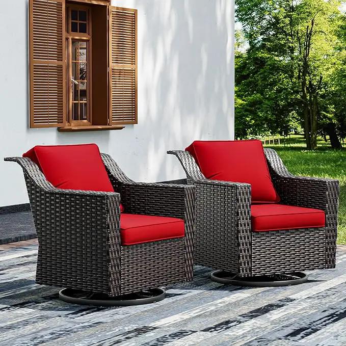 Joyside Swivel Patio Chairs Set of 2, Wicker Patio Furniture with Wide Armrest and Thick Cushions, Upgraded Large Size for Backyard, Garden, Poolside by GreenHaven Gardens