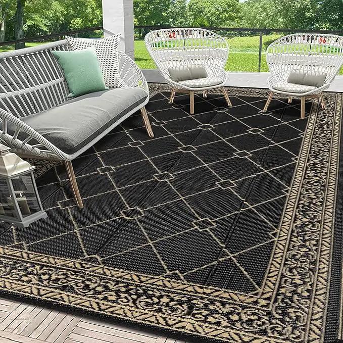 HEBE Outdoor Rug Waterproof 9x12, Reversible Plastic Straw Rug RV Camping Rug, Indoor Outdoor Patio Mat Clearance, Outside Carpet for Porch,Deck,Camper,Balcony,Backyard,Picnic by GreenHaven Gardens