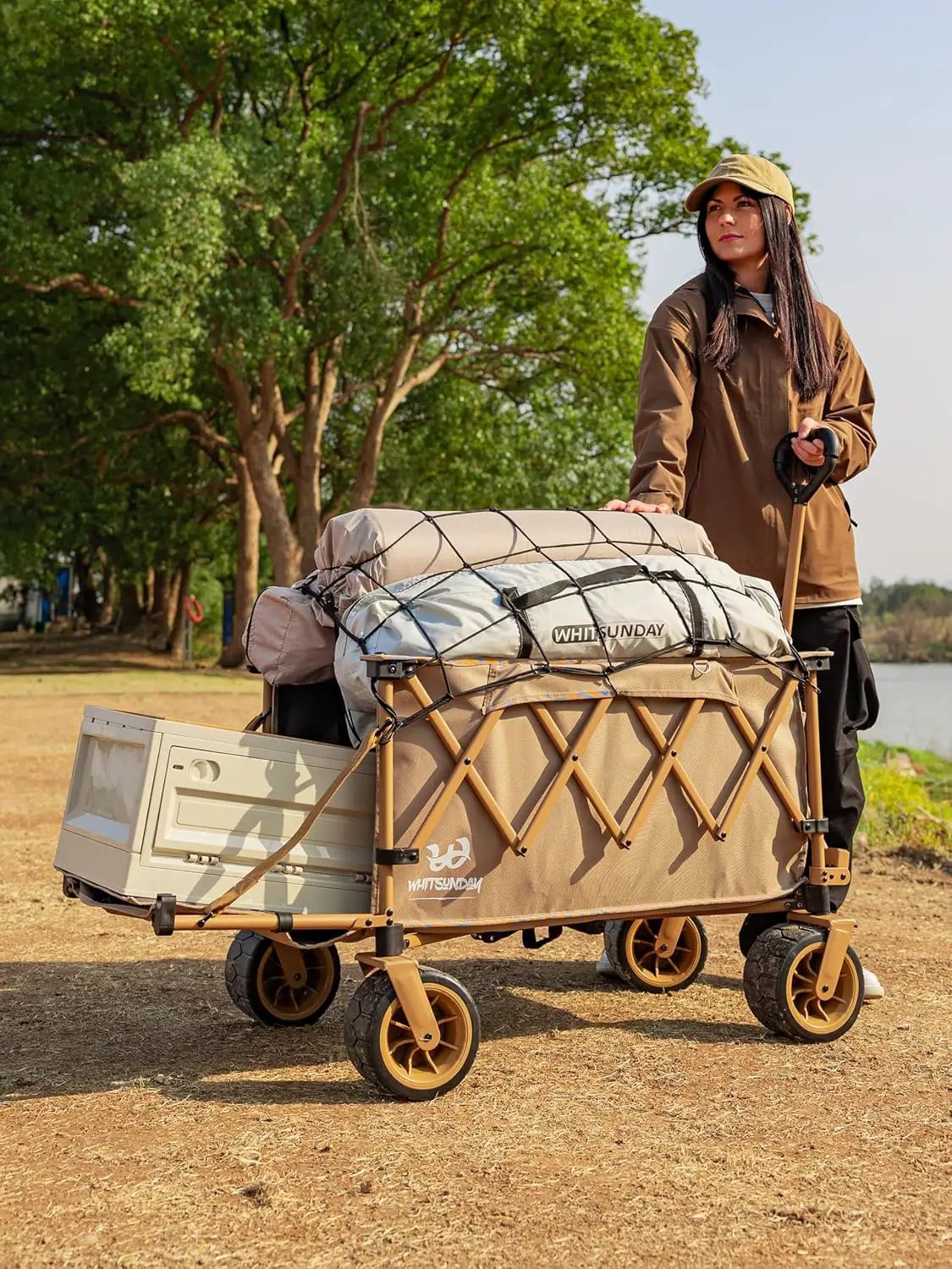 Whitsunday Collapsible Folding Wagon Heavy Duty Utility Beach Wagons with Opened Tailgate and All-Terrain Wheels for Camping,Garden,Sports Grey by GreenHaven Gardens