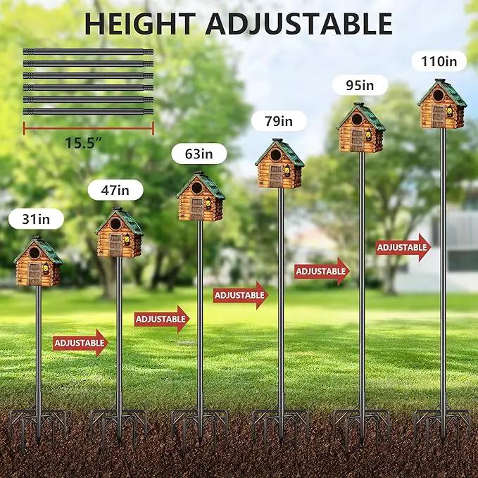 Bird Feeder Pole Kit 110 Inch,Bird House Pole for Outdoors Heavy Duty,5 Base Prongs Adjustable Birds Feeder Stand for House by GreenHaven Gardens