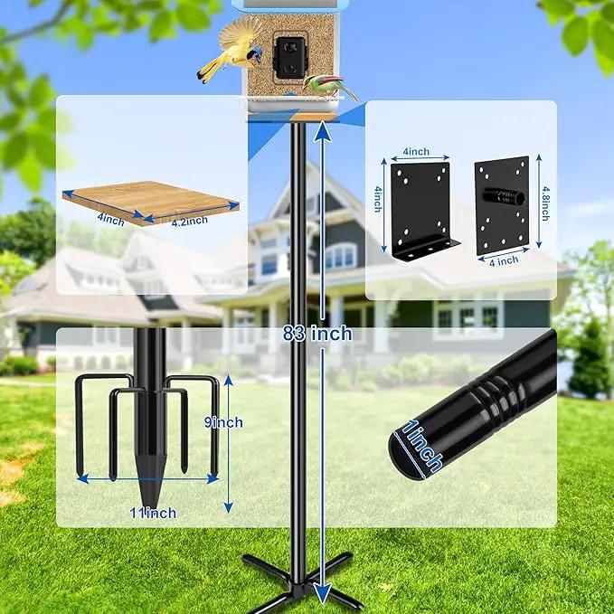 Ottsuls Bird Feeder Pole, 92 Inch Heavy Duty Bird House Pole Kit for Outdoors, with Wooden Board, 5-Prong Base Feeding Station for Wild Birds Watching, Adjustable Feeder Stand (House Not Included) by GreenHaven Gardens