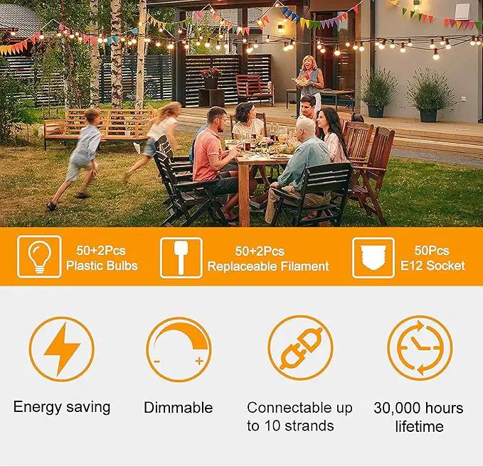 ZOTOYI Outdoor String Lights 100 FT, Waterproof IP65 LED Patio Lights with 52 ST38 Shatterproof Bulbs(2 Spare), Dimmable String Lights for Outside, Cafe, Bistro, Backyard, Garden Warm White by GreenHaven Gardens