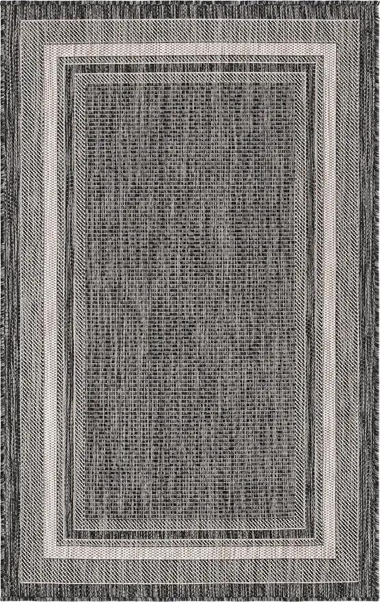 Unique Loom Outdoor Border Collection Area Rug - Soft Border (3' 3" x 5' 3" Rectangle, Black/ Ivory) by GreenHaven Gardens