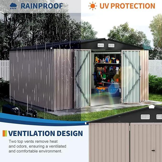 10x12 FT Metal Storage Sheds Outdoor with Floor, Metal Yard Sheds Garden Shed Kit, MetalTool Shed with Lockable Door, Metals UtilitySheds Buildings with Air Vent for Backyard Garden Patio Lawn by GreenHaven Gardens