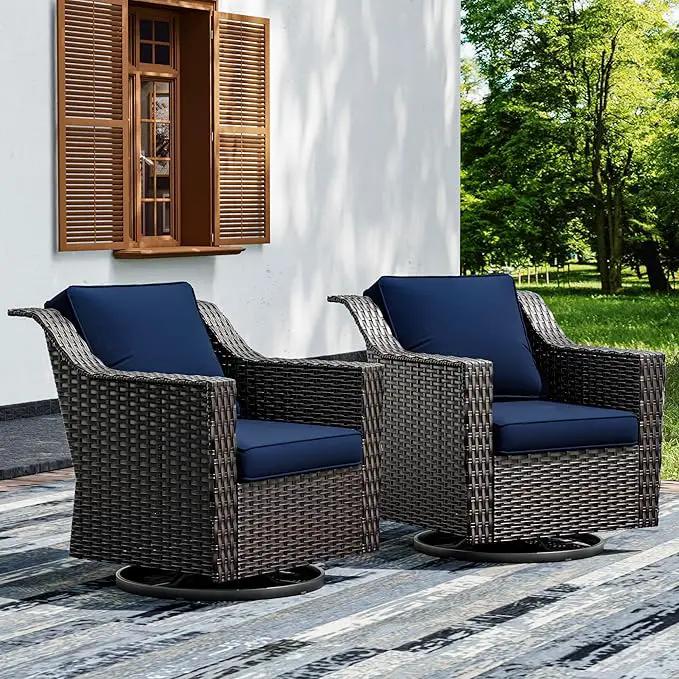 Joyside Swivel Patio Chairs Set of 2, Wicker Patio Furniture with Wide Armrest and Thick Cushions, Upgraded Large Size for Backyard, Garden, Poolside by GreenHaven Gardens