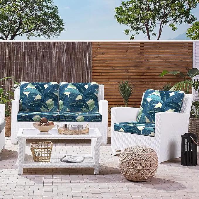 LVTXIII Outdoor Deep Seat Cushion 24"x24"x4" Patio Seat and Back Cushion Set Seasonal Chair Cushion for Dining Arm Chairs, Wicker Chairs and Garden Furniture Decoration, Swaying Palms Blue by GreenHaven Gardens