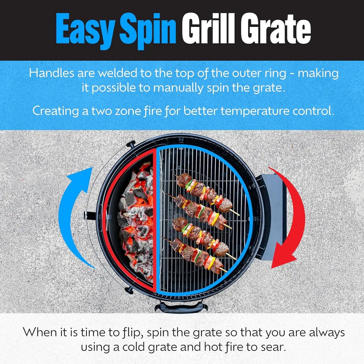 SnS Grills Slow ‘N Sear EasySpin Charcoal Grill Cooking Grate - Compatible with Weber and Other Grills, 2-Zone Stainless Steel Hinged Replacement - Tailgating & Backyard Cooking - 24” Inches by GreenHaven Gardens