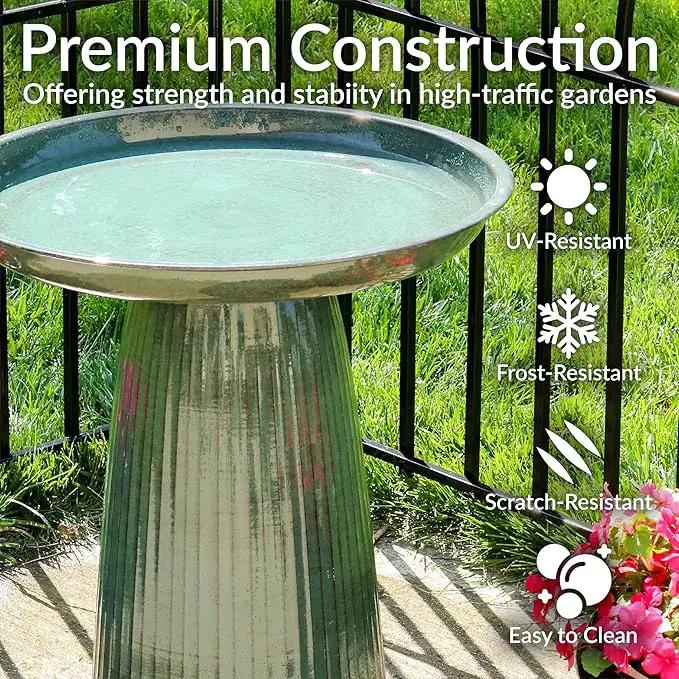 Sunnydaze Gleeful Garden Metal Bird Bath for Outdoors - Large Decorative Iron Birdbath - 23-Inch - Green Glaze by GreenHaven Gardens