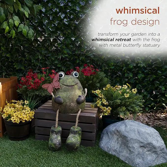 Alpine Corporation MCC836 Indoor/Outdoor Frog with Butterfly Garden Statue, Playful Frog Statue for Yard, 20" H, Green by GreenHaven Gardens