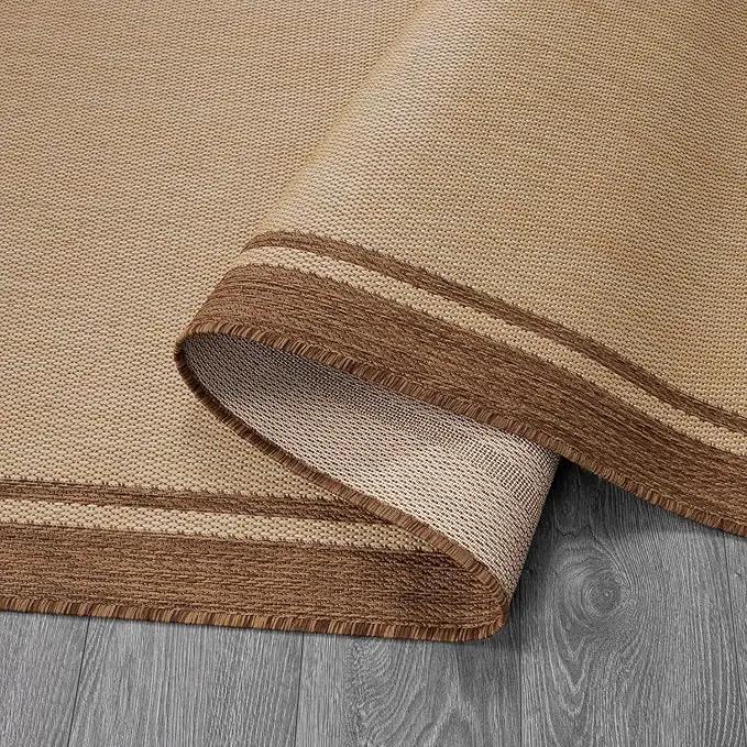 CAMILSON Indoor Outdoor Rug, 10x14 Bordered Natural Brown Modern Large Area Rugs for Indoor and Outdoor Patios, Kitchen and Hallway Mats, Washable Porch Deck Outside Carpet (Jute, 10 x 14) by GreenHaven Gardens