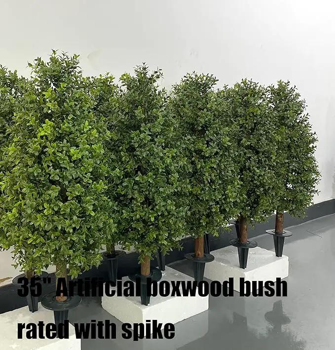 3FT Artificial Boxwood Bush Topiary Tree UV Resistance Rated with Spike. Easy to Push in The Ground.Plant Looks Great in a Planter Anywhere. Indoor/Outdoor Decor 2 Pack by GreenHaven Gardens