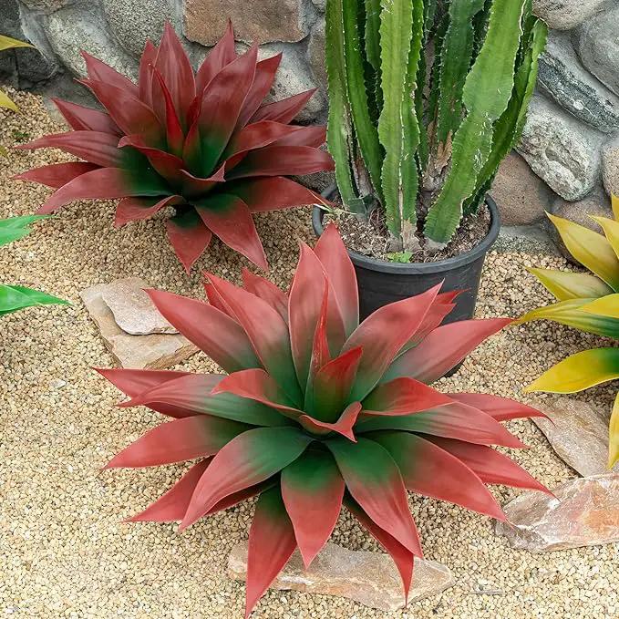 Artificial Agave Plants,Large UV Resistant Fake Agave Planters for Indoor and Outdoor Decorating Tropical Plant Succulents Greenery Indoor Decor (2Pack,18" Red) by GreenHaven Gardens