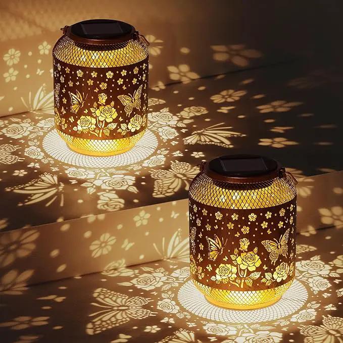 Butterfly Solar Lanterns Outdoor Waterproof Rose Garden Decor Gifts for Women Mom Grandma Hanging Solar Lights Metal Lantern Decoration Outside for Yard, Patio, Backyard, Porch by GreenHaven Gardens
