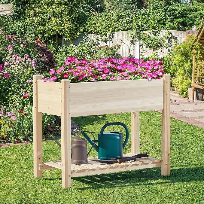 Yaheetech 34x18x30in Raised Garden Bed, Planter Box with Legs & Storage Shelf, Wooden Elevated Vegetable Growing Bed for Backyard, Patio, Balcony by GreenHaven Gardens