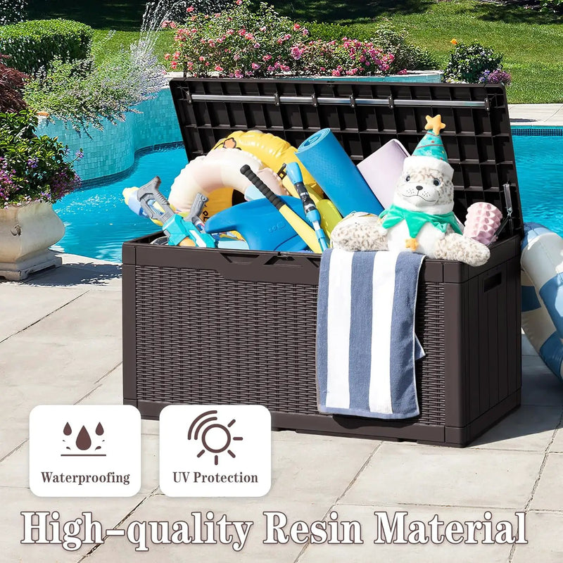 Greesum 100 Gallon Resin Deck Box Large Outdoor Storage Boxes with Cushions for Garden Tools, Patio Furniture Pillows, Pool Supplies, Dark Brown by GreenHaven Gardens