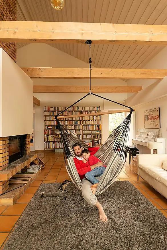 LA SIESTA® - XL King Habana Cotton Hammock Chair & CasaMount - Hanging Chair w/Suspension Kit for Walls Ceilings & Square Beams - Indoor Outdoor Swing Hanging Chair Bedroom Patio Balcony - Zebra by GreenHaven Gardens