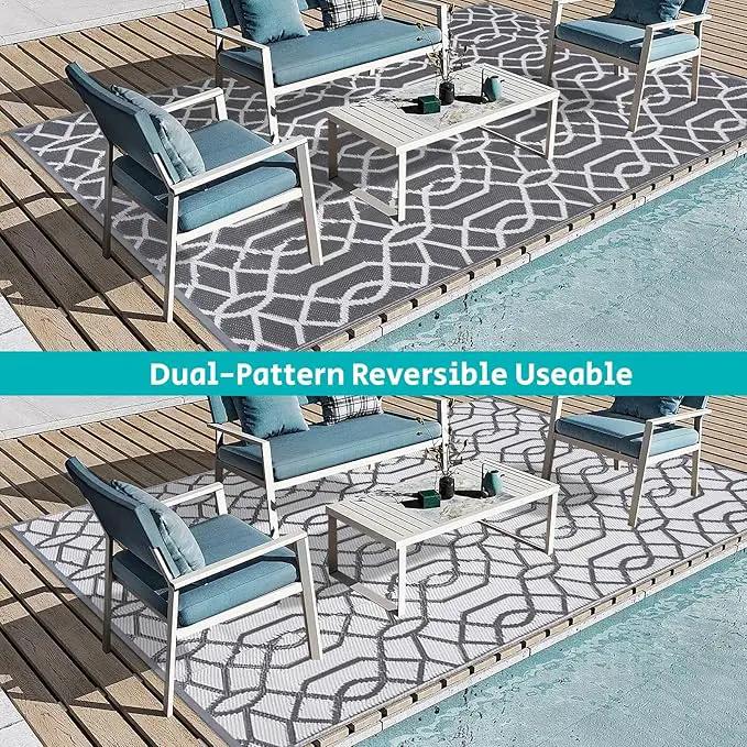 HEBE Outdoor Rug Waterproof 6x9, Reversible Plastic Straw Rug RV Camping Rug, Indoor Outdoor Patio Mat Clearance, Outside Carpet for Porch,Deck,Camper,Balcony,Backyard,Picnic by GreenHaven Gardens