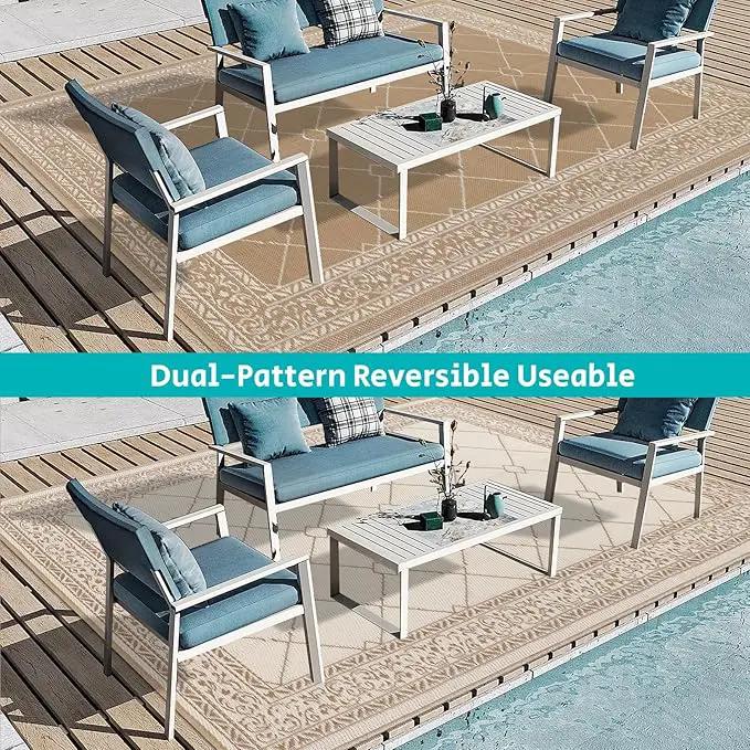 HEBE Outdoor Rug Waterproof 9x12, Reversible Plastic Straw Rug RV Camping Rug, Indoor Outdoor Patio Mat Clearance, Outside Carpet for Porch,Deck,Camper,Balcony,Backyard,Picnic by GreenHaven Gardens