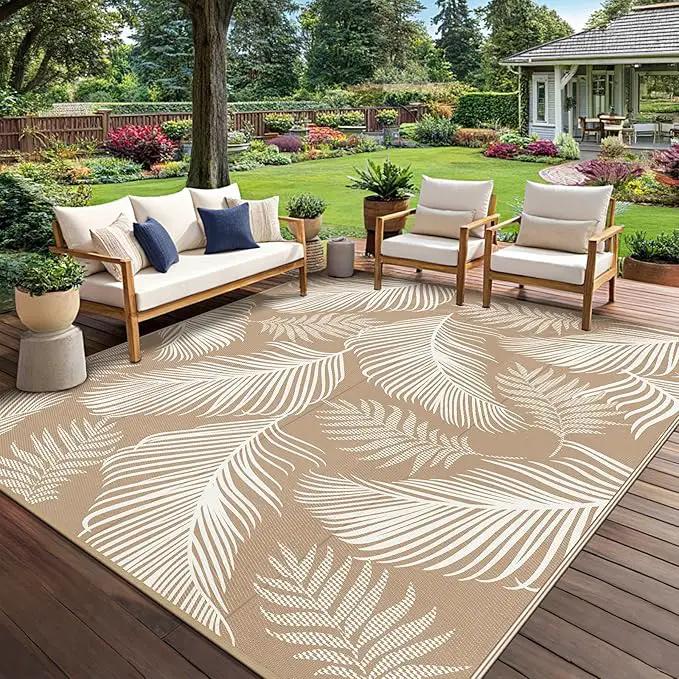 Pauwer Waterproof Outdoor Rug 8x10, Reversible Plastic Straw Patio Camping Rug, Indoor Outdoor RV Mat Carpet for Deck, Camper, Porch, Balcony, Backyard, Picnic, Leaf Brown by GreenHaven Gardens