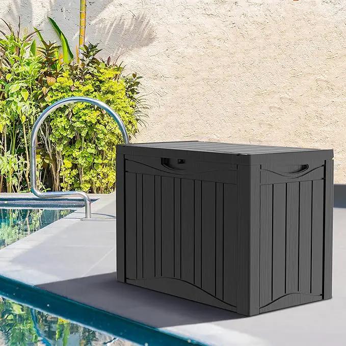 50 Gallon Plus Outdoor Storage Box, Waterproof Resin Deck Box for Patio, Pool, and Garden, Lockable Bin for Cushions, Tools, and Accessories, UV-Resistant, Black by GreenHaven Gardens
