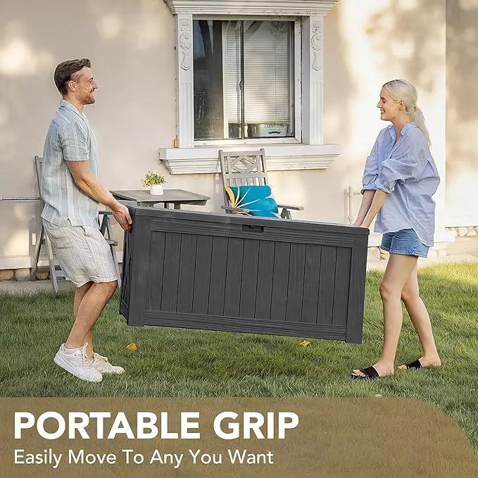 Devoko 120 Gallon Deck Box Resin Outdoor Storage Box Waterproof for Patio, Large Outdoor Storage Bench Lockable for Outside (Grey) by GreenHaven Gardens