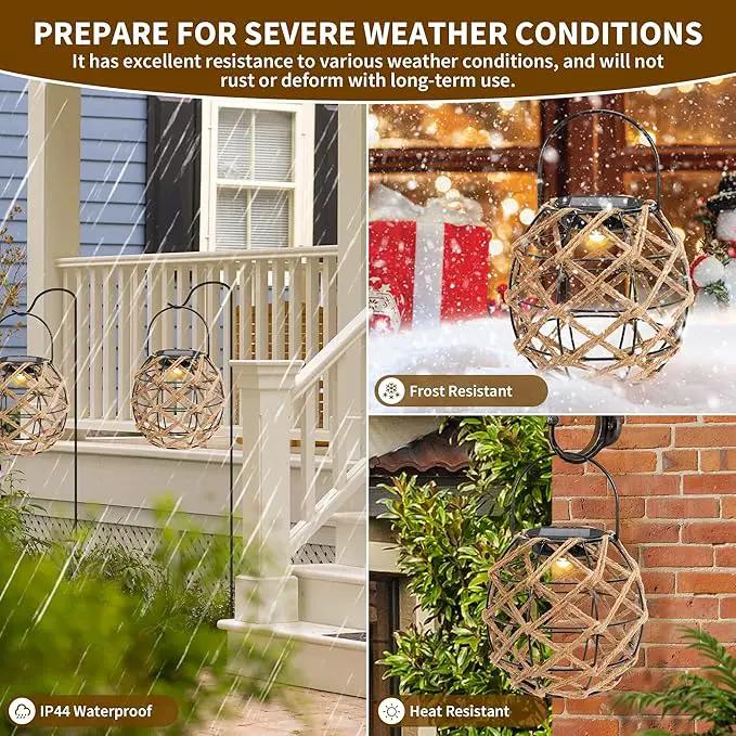 HPC Decor 2 PK Solar Lanterns-Outdoor Waterproof, Hemp Rope, Hanging Outdoor, Round Lamp Boho Decor for Garden, Yard, Patio, Porch, Pathway. by GreenHaven Gardens