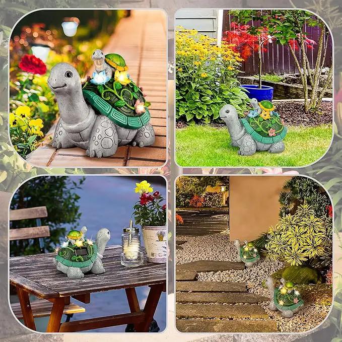 LESES Garden Statues, Turtle Solar Statue Garden Decor Clearance, Cute Turtle Figurines with Baby & 7 LED Solar Lights Lawn Decorations for Patio Yard Gifts for Mom Grandma Housewarming by GreenHaven Gardens