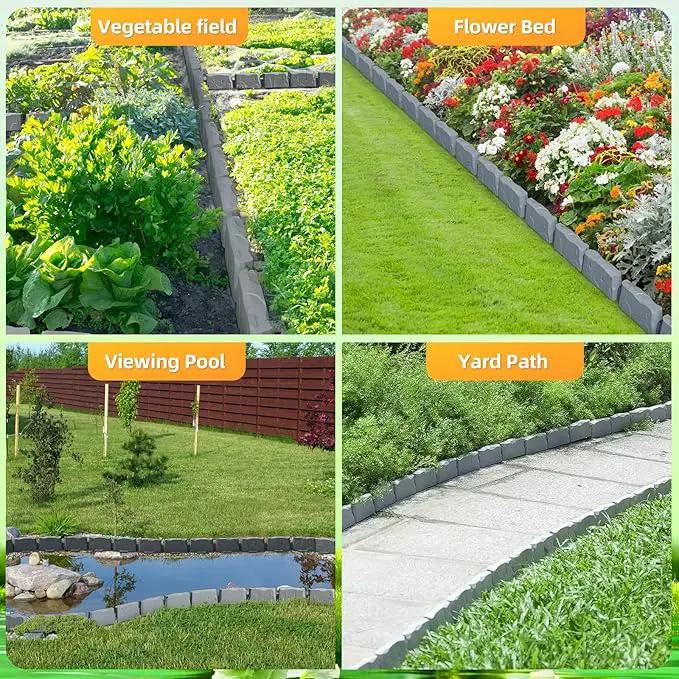 16Pcs Landscape Edging(24 Foot) with 48 Pieces 8-inch Spikes | 3 Inch Tall Faux Stone Edging for Landscaping | Faux Stone Edging Bricks for Flower Bed,Lawn,Yard,Weed Barrier(Dark Grey) by GreenHaven Gardens