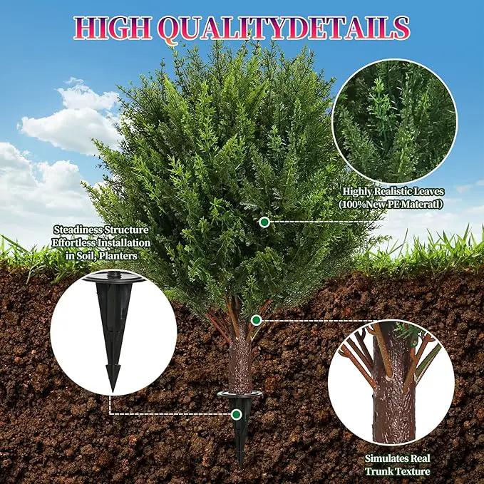 Artificial Cedar Shrub Ball Trees Two 15.8inch with Ground Spikes, can be Planted in The Ground and in pots, Outdoor Artificial Plants Resistant to UV Rays (4pcs) by GreenHaven Gardens