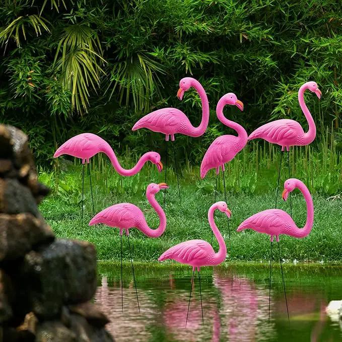JOYIN 10 Pack Small Yard Flamingos Ornament Stakes, Mini Pink Flamingo Yard Decorations, Mini Lawn Plastic Flamingo Statue with Rubber Coating Metal Legs for Outdoor, Garden, Luau Party Gift (3-10IN) by GreenHaven Gardens