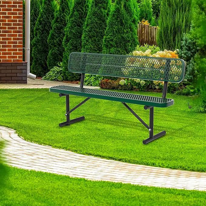 4/6/8 Feet Park Bench for Outside Heavy Duty Metal, Garden Benches Outdoor Bench with Backrest & Portable Frame, for Shopping Malls Stores Parks Patios Decks, Green by GreenHaven Gardens