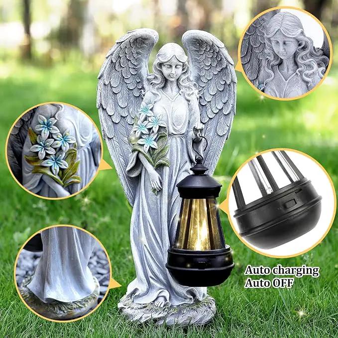 Solar Angel Outdoor Garden Decor Statues – 13.2 inches Solar Outdoor Sculptures for Outside Yard Art Patio Balcony Front Lawn Ornaments Gifts for Mom Grandma Women by GreenHaven Gardens