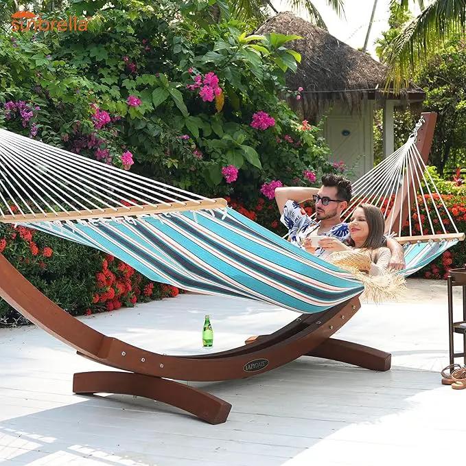 Lazy Daze 12 FT Sunbrella Fabric Hammock not Fading with Spreader Bars and Free Pillow Fits for Two Persons, All Weather and Fade Resistant for Patio Yard, 450 lbs Weight Capacity, Token Surfside by GreenHaven Gardens