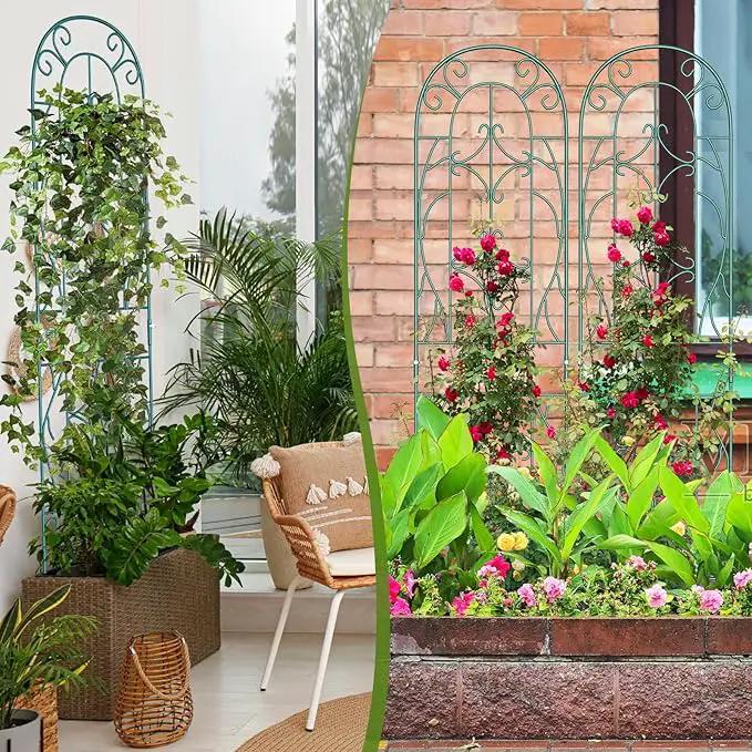 4 Pack Metal Garden Trellis for Climbing Plants,Green Metal Garden Trellis for Vines Plant Rose Vegetable Support,Large Decorative Outdoor Trellis by GreenHaven Gardens