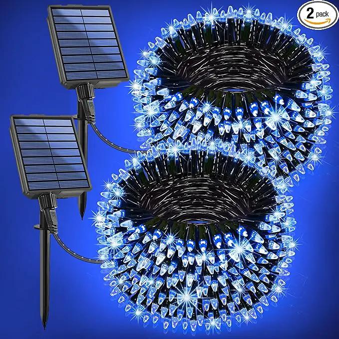 2-Pack 200FT Solar String Lights for Outside, 600 LED Extra-Bright Solar Light Outdoor with 19 Modes & Timer, Waterproof Fairy Solar Lights for Garden Patio Tree Christmas Decorations (Blue), 2021B by GreenHaven Gardens