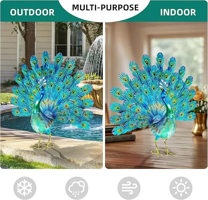 27.5" Tall Metal Peacock Garden Statue - Handmade, 3D Textured, Tail Spread Sculptures for Patio, Garden or Entryway. by GreenHaven Gardens