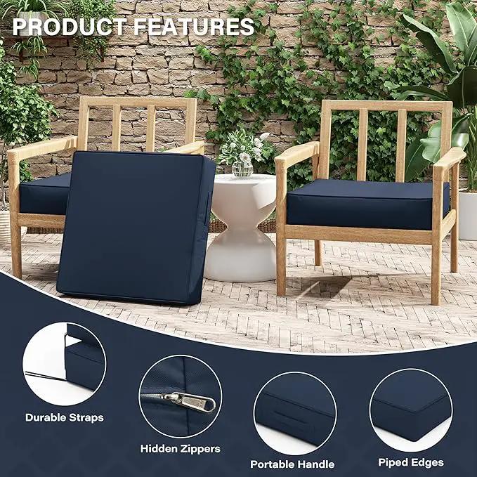 Patio Chair Cushions 24 X 24 X 5 Inch Waterproof Outdoor Seat Cushions for Patio Furniture, Outdoor Sofa Couch Pads with Ties & Handle, Set of 2, Navy Blue by GreenHaven Gardens