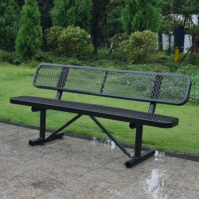 4 FT Heavy Duty Metal Park Bench with Back for Outside, Outdoor Black Bench with Backrest & Portable Frame, 1-3 Person Seat-Commercial Benches Garden Benches for Outdoors by GreenHaven Gardens