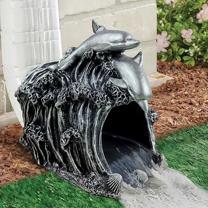 Dolphin Statue 3" x 4" Gutter Downspout Extension,Garden Outdoor Animal Decor Sculpture, Gutter Diverter Rain, Splash Block, Decorative Gutter Extender Diverter Ornament by GreenHaven Gardens