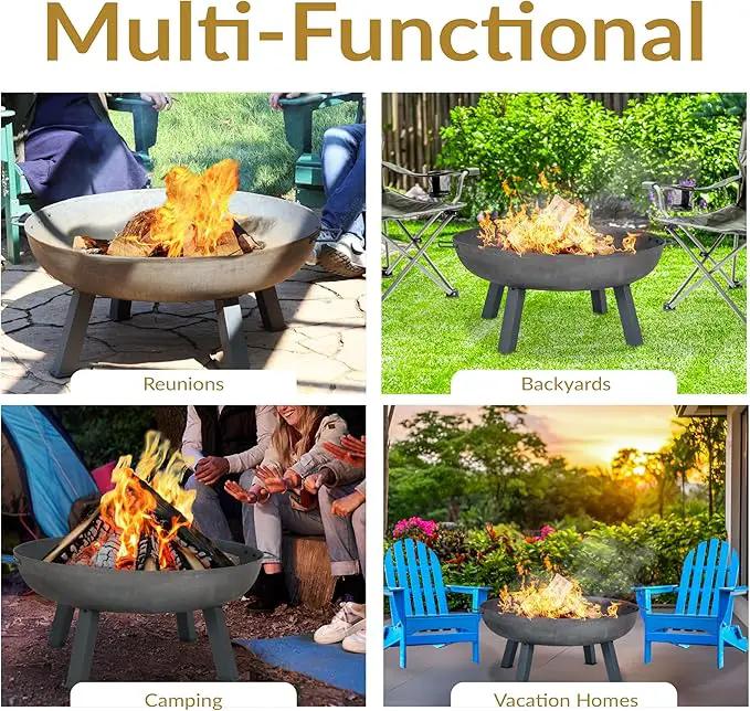 Sunnydaze 34-Inch Cast Iron Heavy-Duty Fire Pit for Outside - Wood-Burning Outdoor Fire Pit Bowl with Handles - Steel Finish by GreenHaven Gardens
