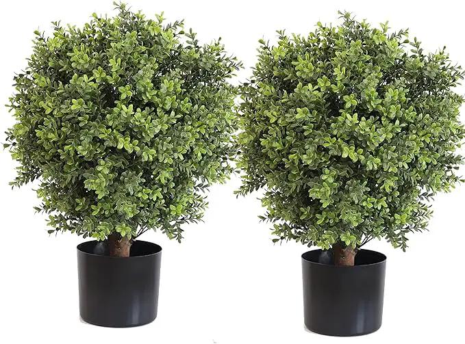 Artificial Topiary Ball Tree, 2 Pack Artificial Plants Outdoor, Ball Shaped Boxwood Topiary, Artificial Shrubs Potted for Indoor and Outdoor (22inch) by GreenHaven Gardens