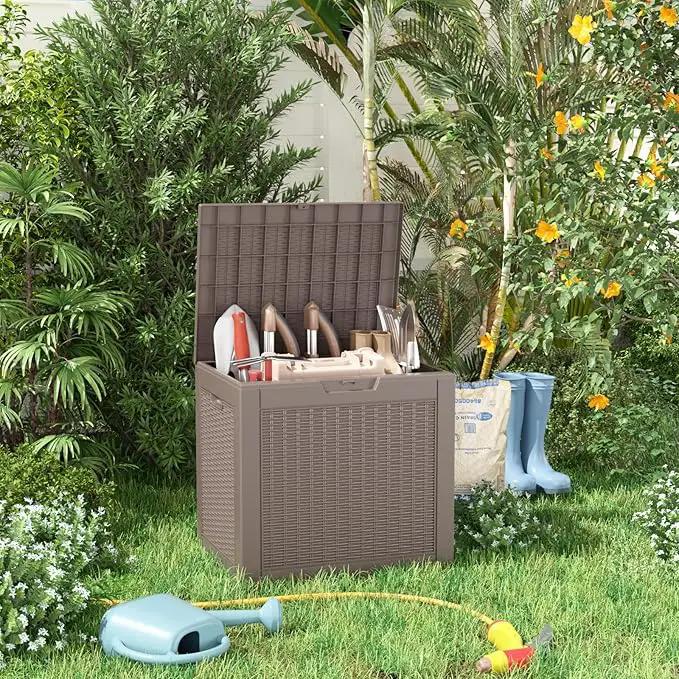 30 Gallon Resin Deck Box, Lockable Patio Outdoor Storage Box for Furniture, Garden Tools and Tools Storage, Waterproof Outside Storage Boxes - Grey by GreenHaven Gardens