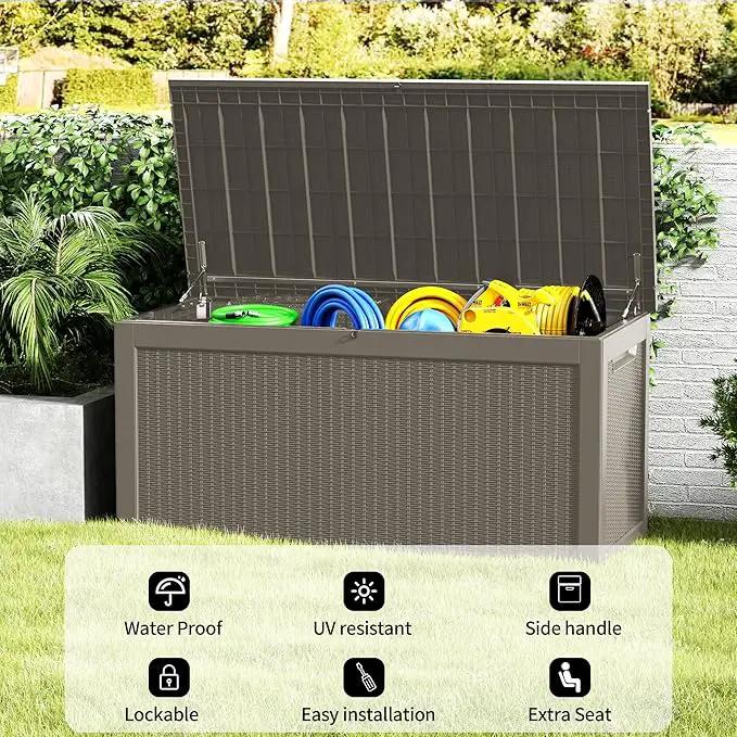 320 Gallon Lockable Resin Deck Box, Waterproof & UV-Resistant Outdoor Storage Box for Outdoor Cushion Storage, Garden Tools & Pool Accessories Storage, Gray by GreenHaven Gardens