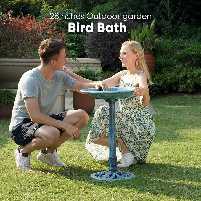 VIVOHOME 28 Inch Height Polyresin Lightweight Antique Outdoor Garden Bird Bath Blue by GreenHaven Gardens