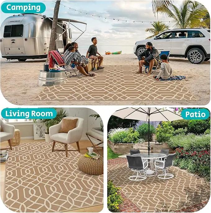 HEBE Outdoor Rug Waterproof 8x10, Reversible Plastic Straw Rug RV Camping Rug, Indoor Outdoor Patio Mat Clearance, Outside Carpet for Porch,Deck,Camper,Balcony,Backyard,Picnic by GreenHaven Gardens
