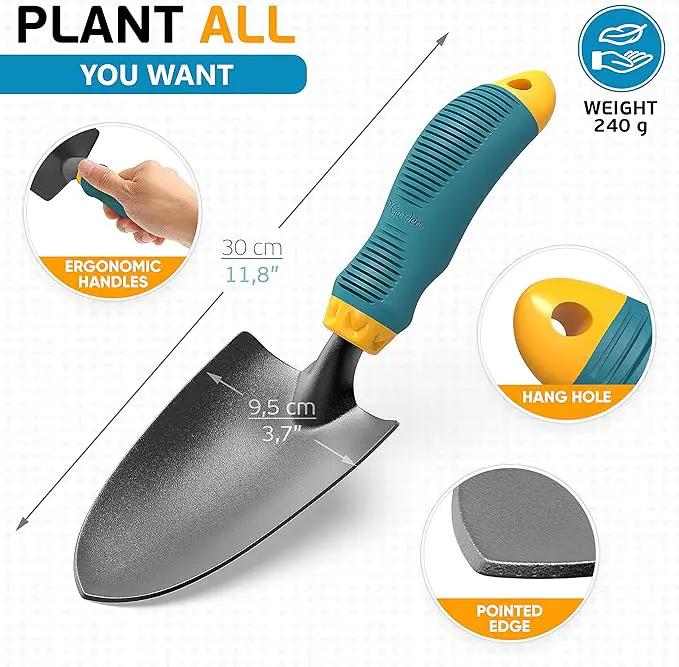 Gardening Tools Set from Alloy Steel - Heavy Duty Garden Tool Set with Light & Rubber Non-Slip Handle - Gardening Tool Kit - Ergonomic Garden Hand Tools - Gardening Gifts for Men and Women by GreenHaven Gardens