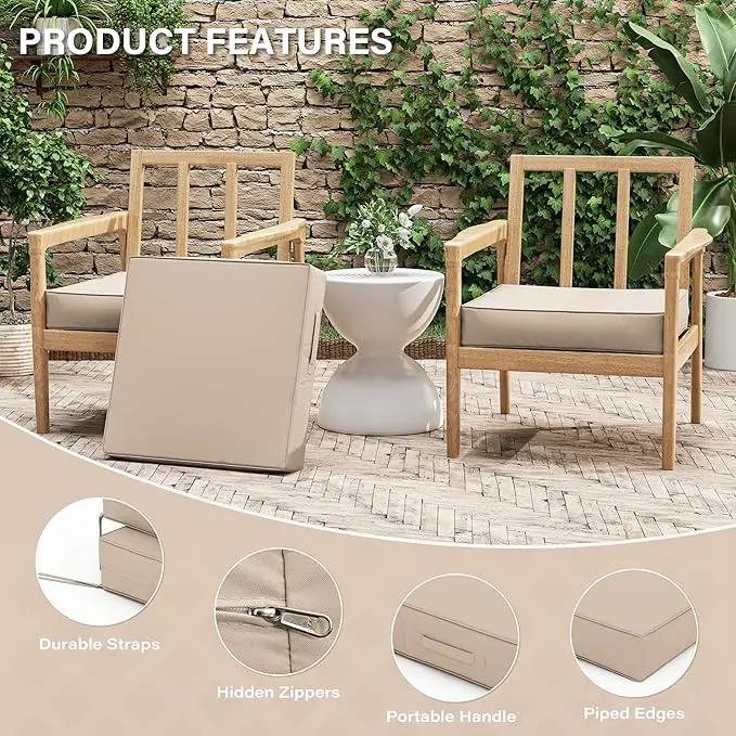 Patio Chair Cushions 22 X 22 X 4 Inch Waterproof Outdoor Seat Cushions for Patio Furniture, Outdoor Sofa Couch Pads with Ties & Handle, Set of 2, Sand by GreenHaven Gardens