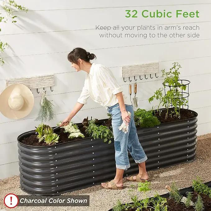 Best Choice Products 8x2x2ft Metal Raised Garden Bed, Oval Outdoor Deep Root Planter Box for Vegetables, Herbs w/ 4 Support Bars, 215 Gal Capacity - Peacock Blue by GreenHaven Gardens